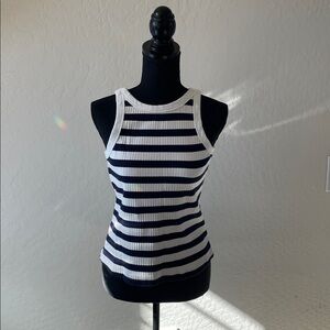 MOTHER Navy and White Striped Tank Top